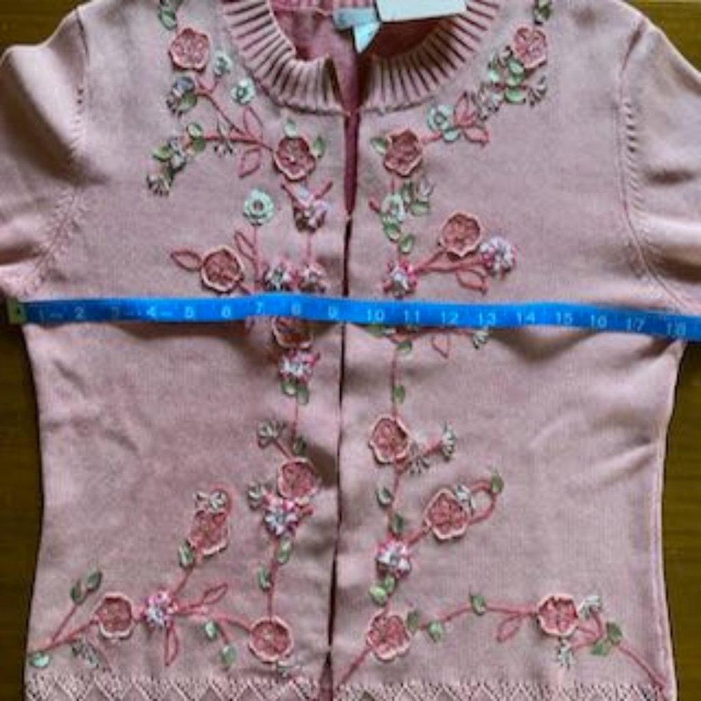 Coral Pink Beaded & Embroidered Bohmean Cotton Sweater - Picture 14 of 15